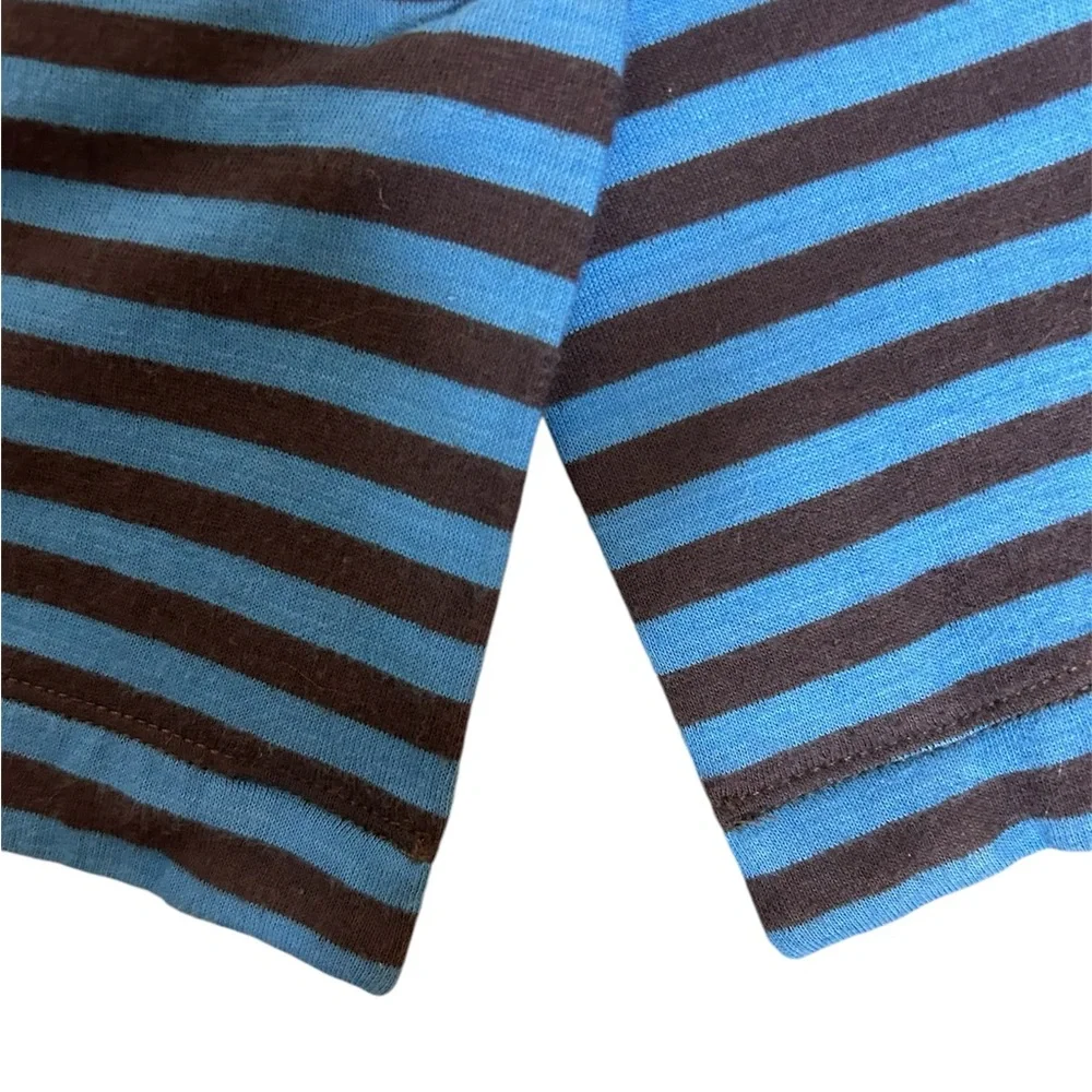 Caslon Women’s Size Large Cotton Knit Blue Stripe One Button relaxed fit Blazer